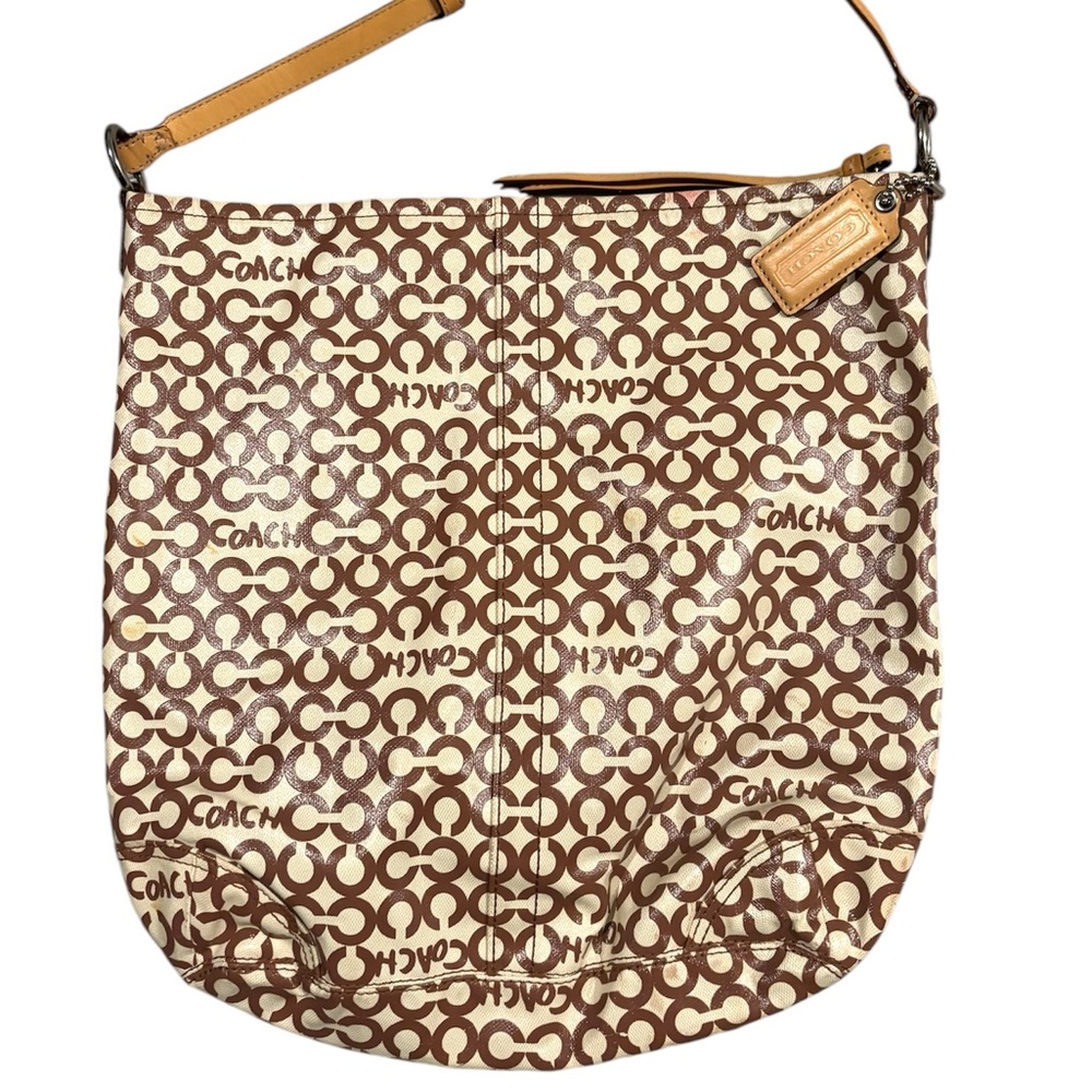 Coach Brown and Cream Signature Shoulder Bag